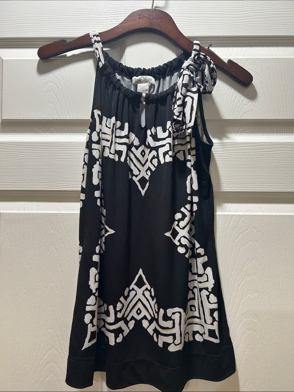 White House Black Market Black & White Halter Tie-Neck Mini Dress